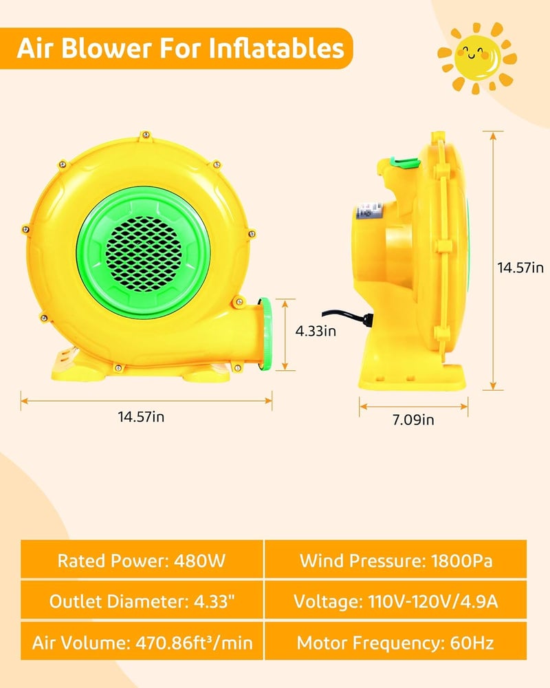 Step4Fun Bounce House Air Blower for Inflatables, 480 Watt ETL Certified Electric Blower, Perfect for Inflatable Bounce House Water Slide and Bouncy Castle Indoor & Outdoor Yellow - Image 4